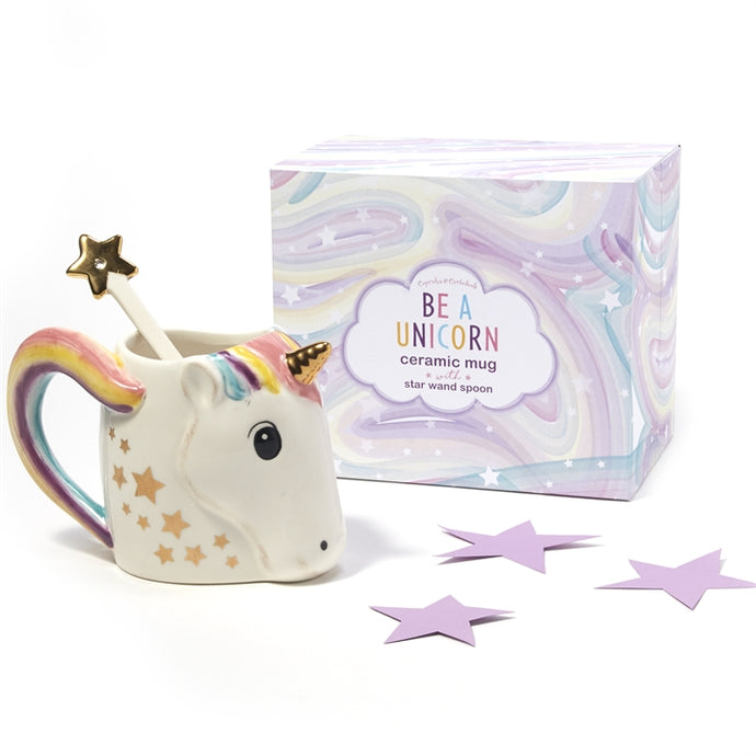 Cupcakes & Cartwheels Unicorn Mug w/Star Stirrer in Gift Box