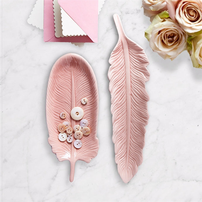 Two's Company Pink Feather Trinket Tray