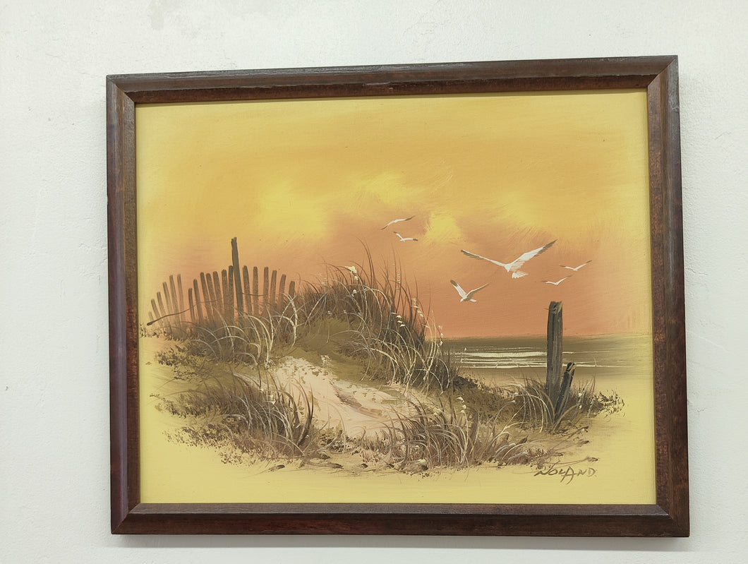 Vintage Beach Scene Oil on Canvas