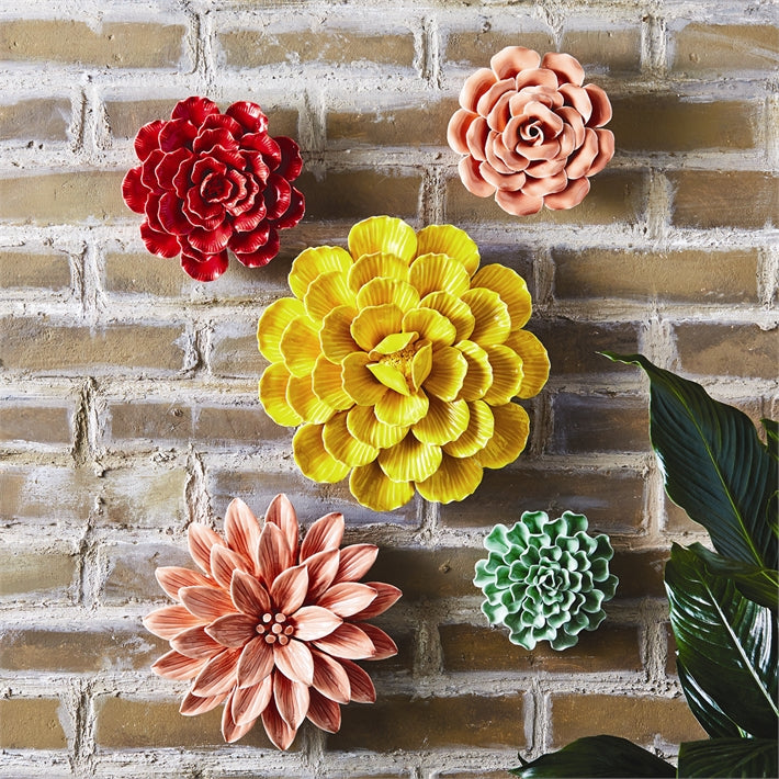 Two's Company Colorful Garden Porcelain Flowers Wall Art