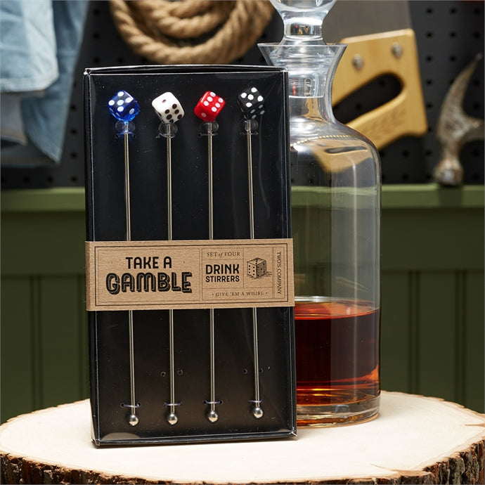 Two's Company Dice Drink Stirrers, Set of 4 in Gift Box
