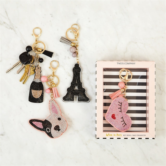 Two's Company When In Paris Bejeweled Key Ring/Bag Enhancer