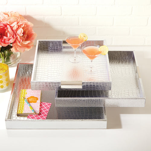 Two's Company Silver Faux Leather Serving Tray