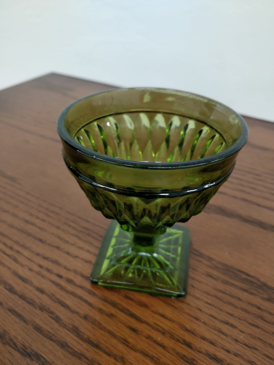 Vintage Small Green Glass Square Base Compote