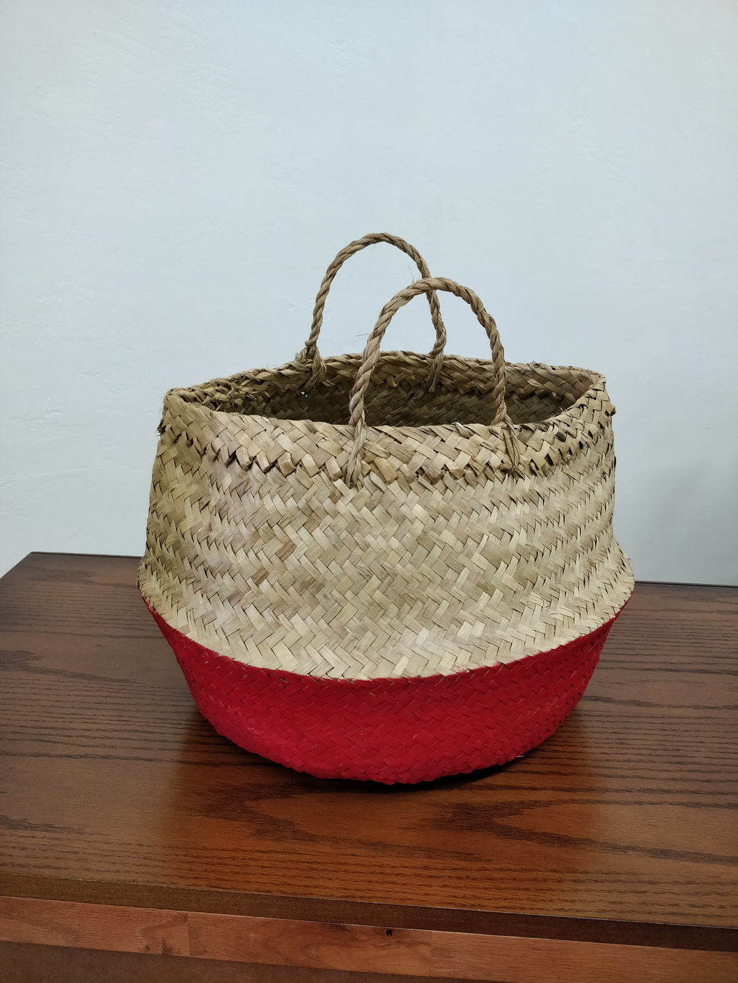 Creative Co-Op Small Natural & Red Woven Basket