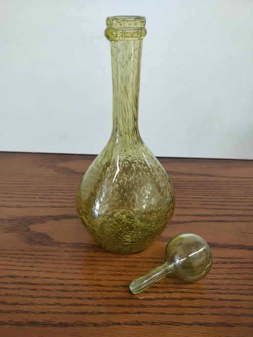 Vintage Yellow Hand Blown Glass Bottle