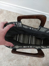 Vintage Black Woven Handbag w/Wooden Handle