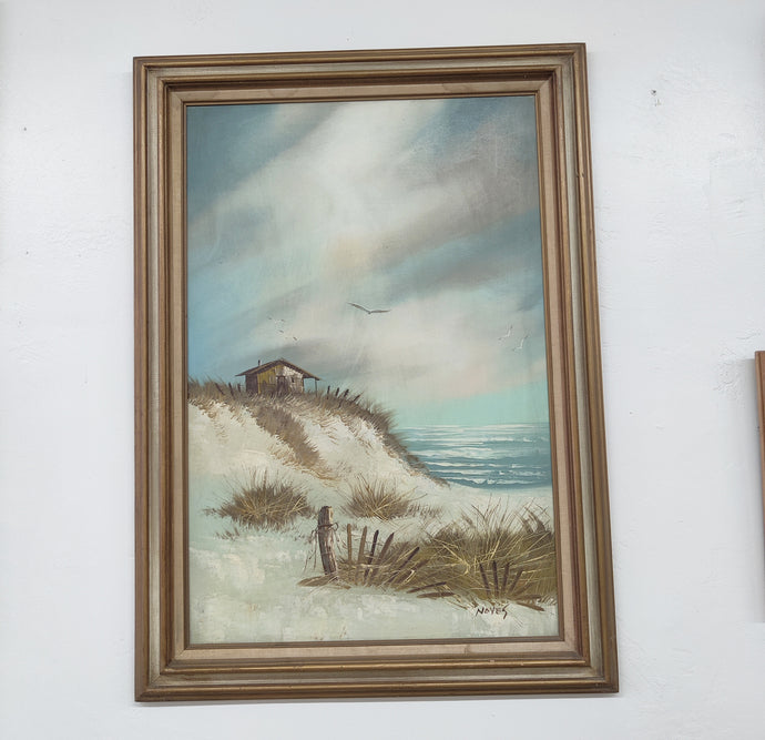 Vintage Beach Scene Oil on Canvas