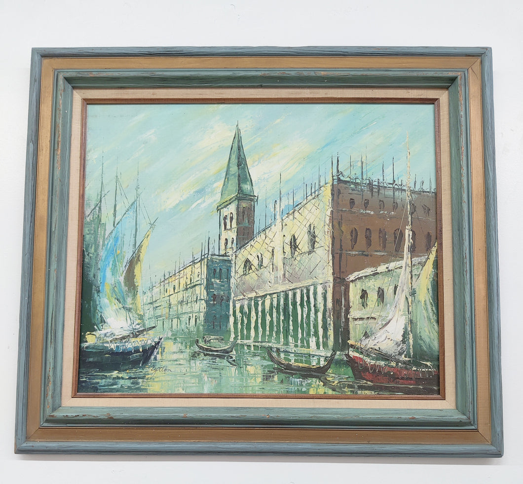 Vintage Venice, Italy Mid-Century Modern Oil Painting Wall Art