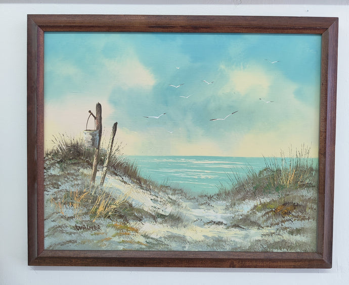 Vintage Beach Scene Oil on Canvas