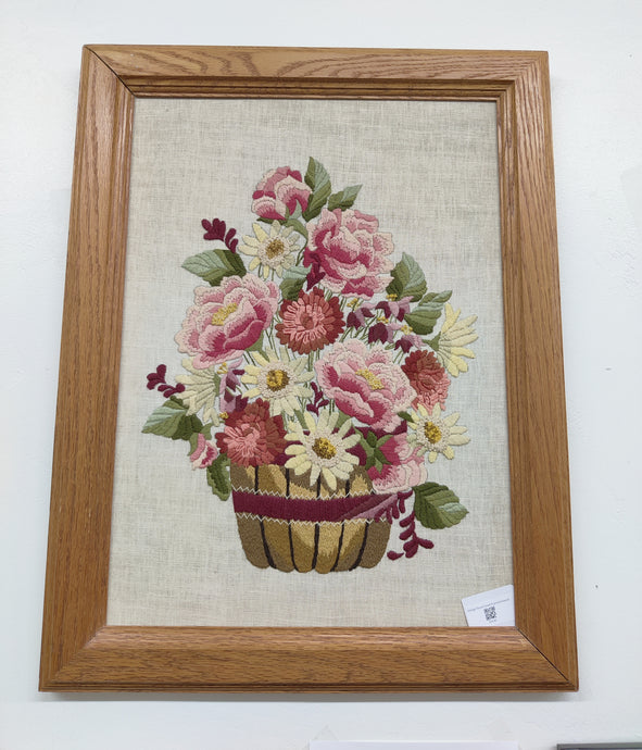Vintage Floral Crewel Framed Artwork