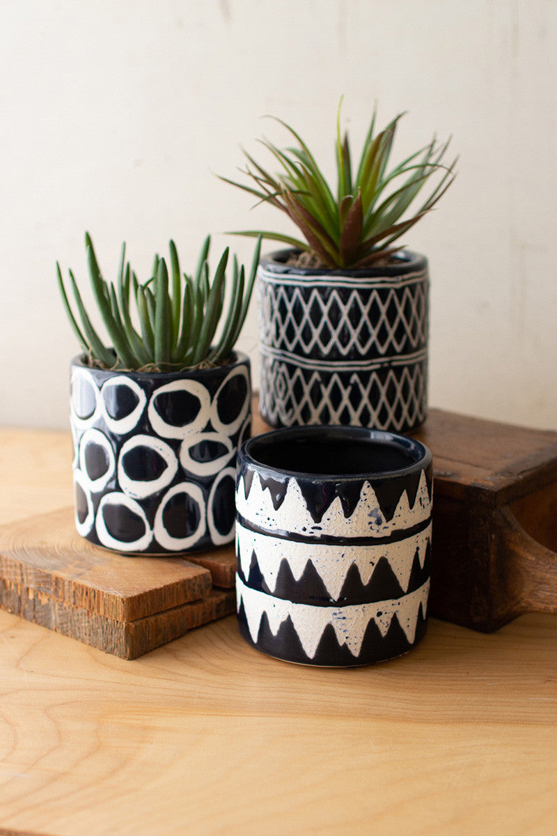 navy blue ceramic flower pots Navy Ceramic Pattern Planters